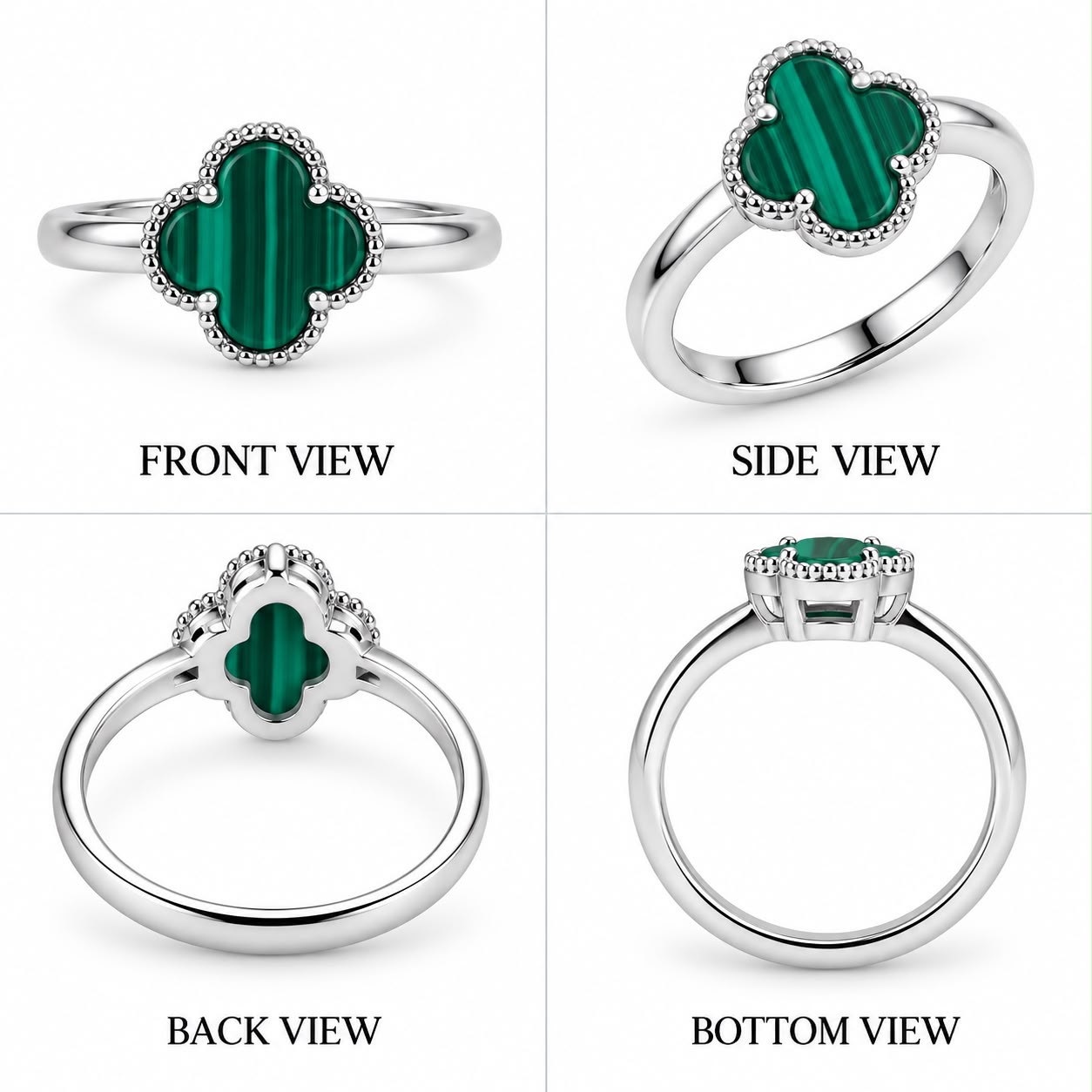 Verdant Malachite Clover Beaded Ring