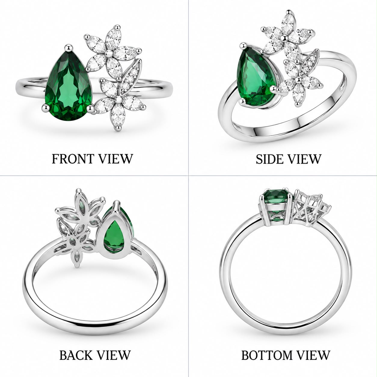 Emerald Dewdrop & Jasmine Petal Ring