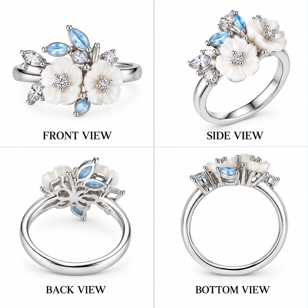 White Mother-of-Pearl & Aquamarine Garden Ring