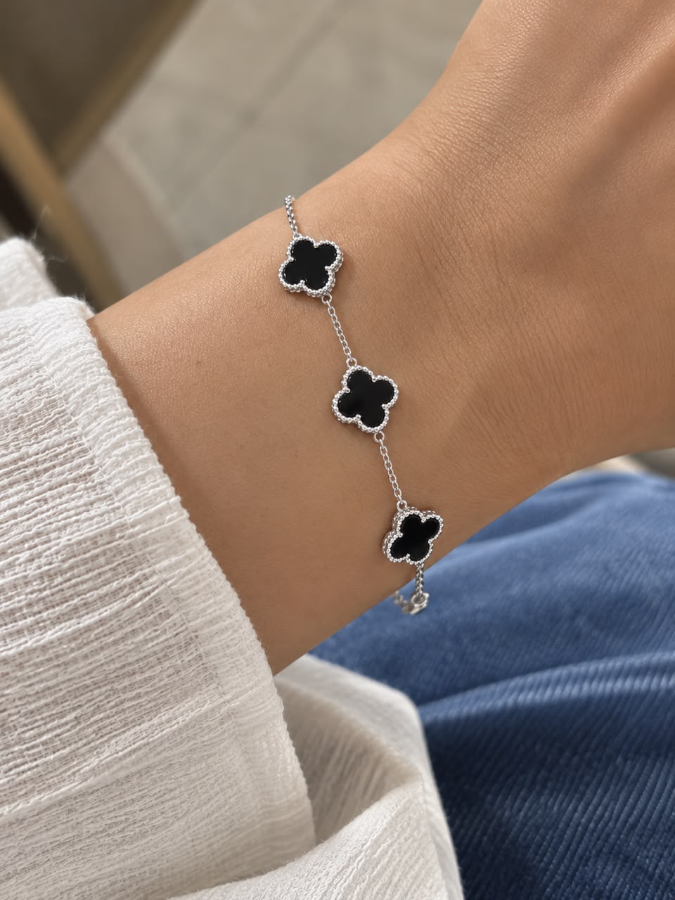 Midnight Onyx Trio Clover Station Bracelet