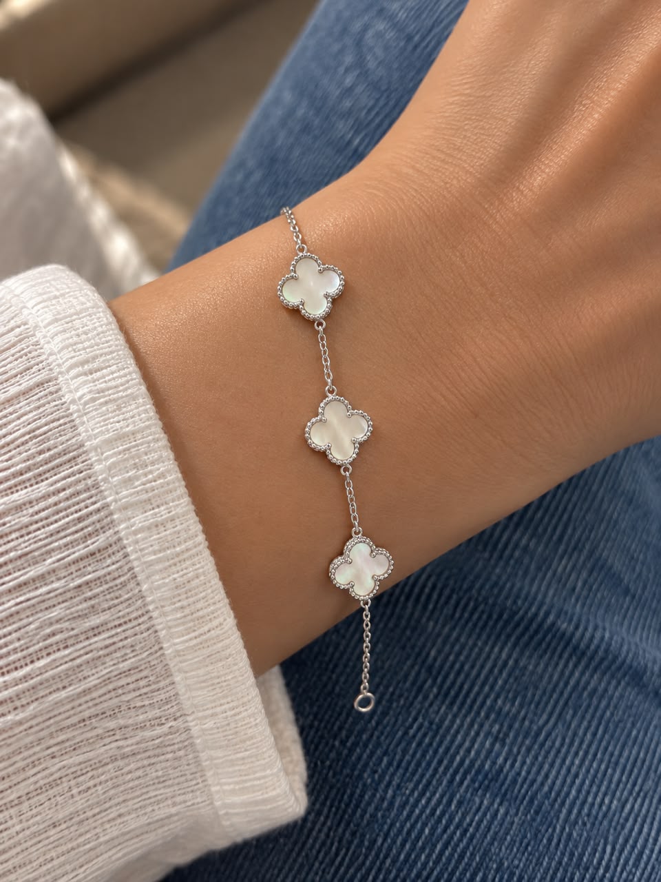 Lustrous Mother of Pearl Trio Clover Bracelet